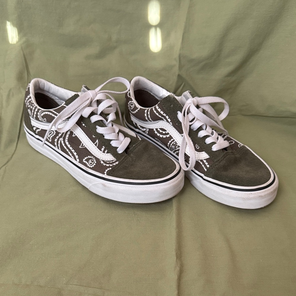 Vans Olive Green and White Sneakers